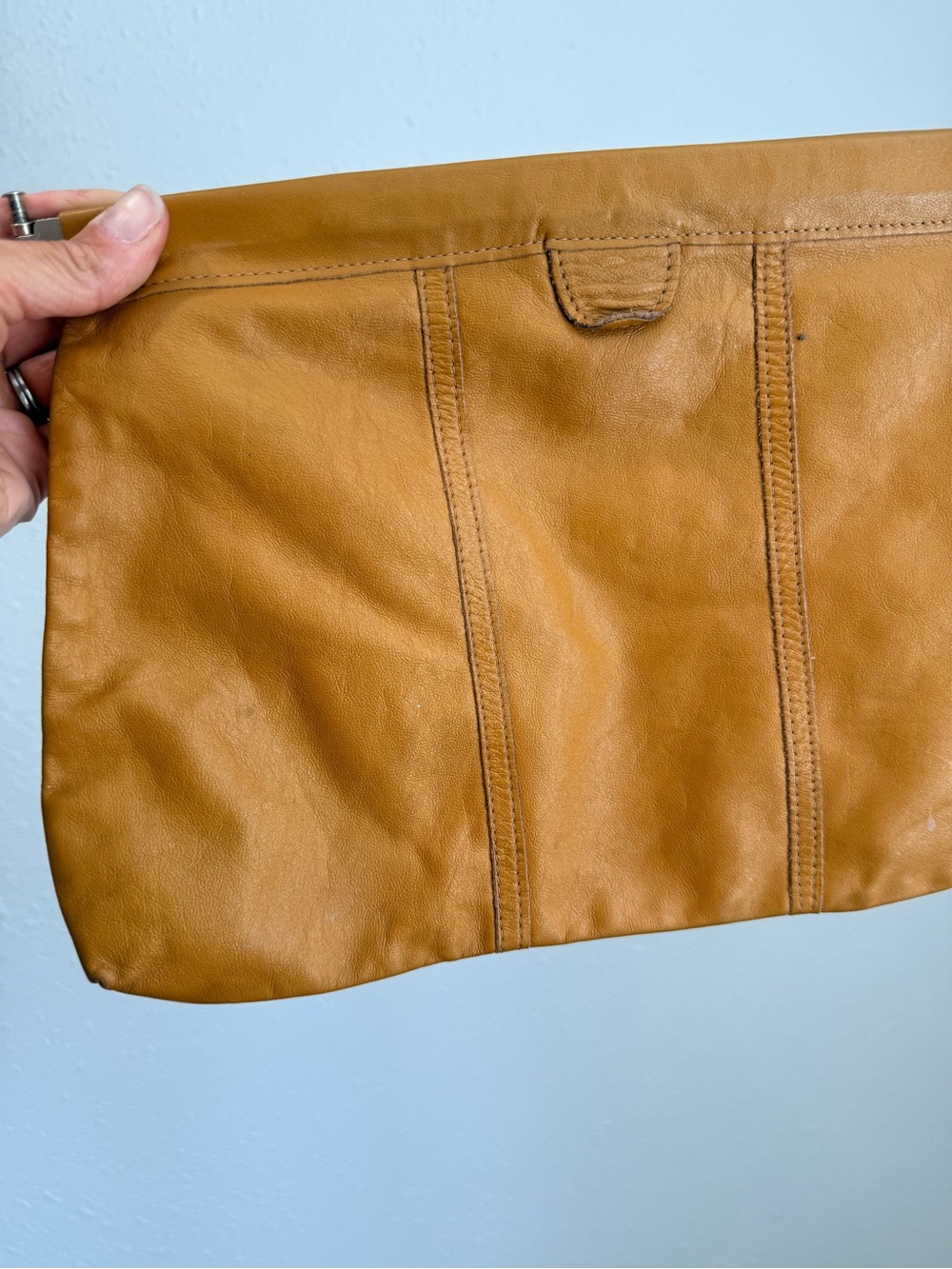 Vintage camel tan brown leather clutch handbag - Picture 2 of 6